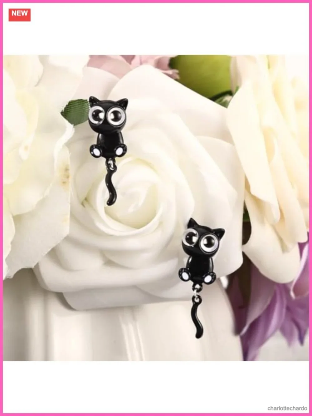 Black Cat Stud Earrings Stainless Steel Halloween Cute Cat Paw Jewelry